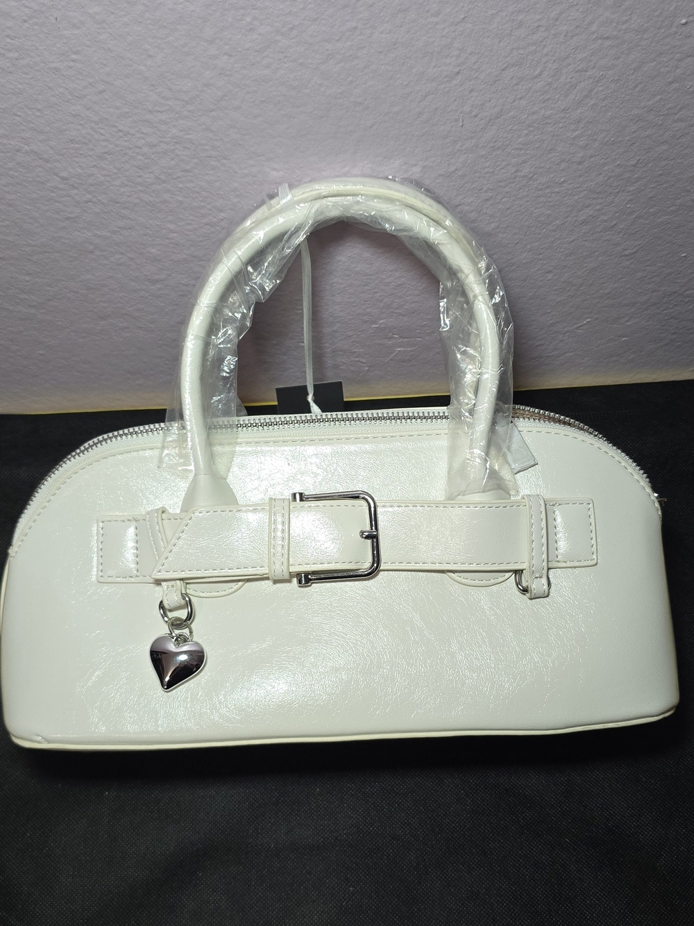 White Women's Top-Handle Satchel with Heart Charm